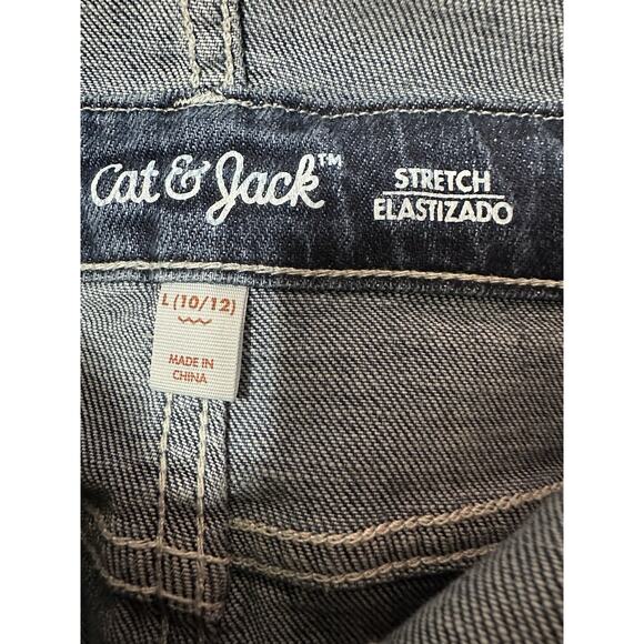 Cat & Jack Girls Distressed Blue Stretch Denim Bib Overalls Large 10-12 Unicorn - Picture 15 of 16